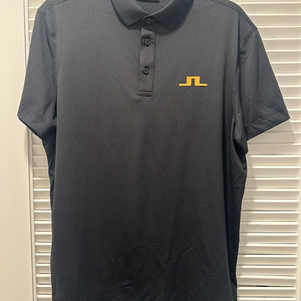 J. Lindeberg Men's Polo Shirt in Black with Gold Logo
